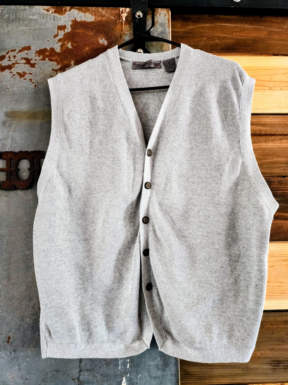 Men's Gray 100 % Cotton V-Neck Button Vest